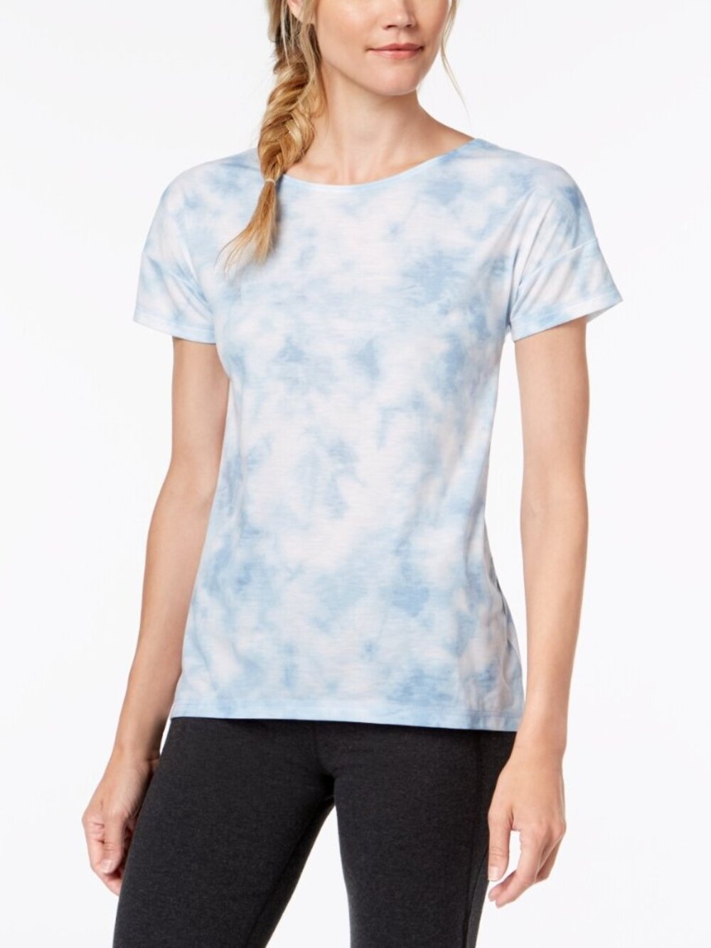 Ideology Womens Activewear Tie Dyed Cutout Back T-Shirt